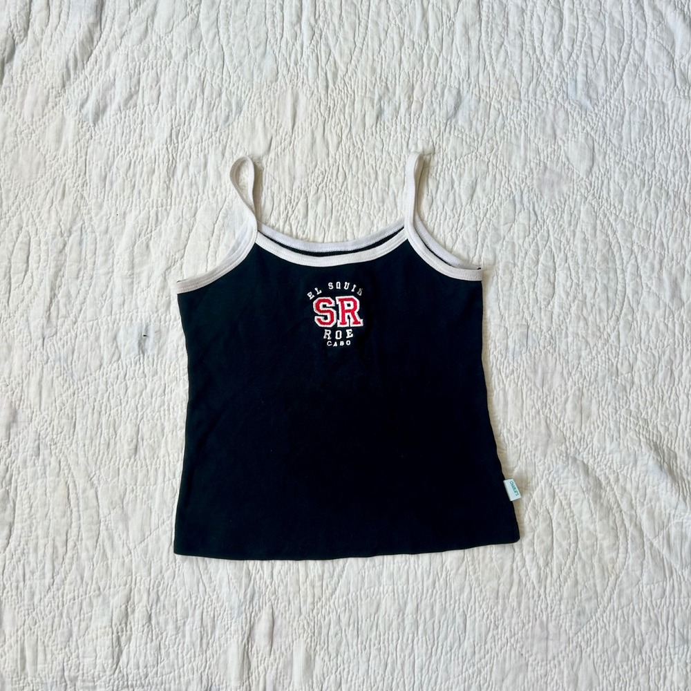 Vintage Carlos n Charlies El Squid Roe Cabo Cami Tank Top Black White Trim Small
